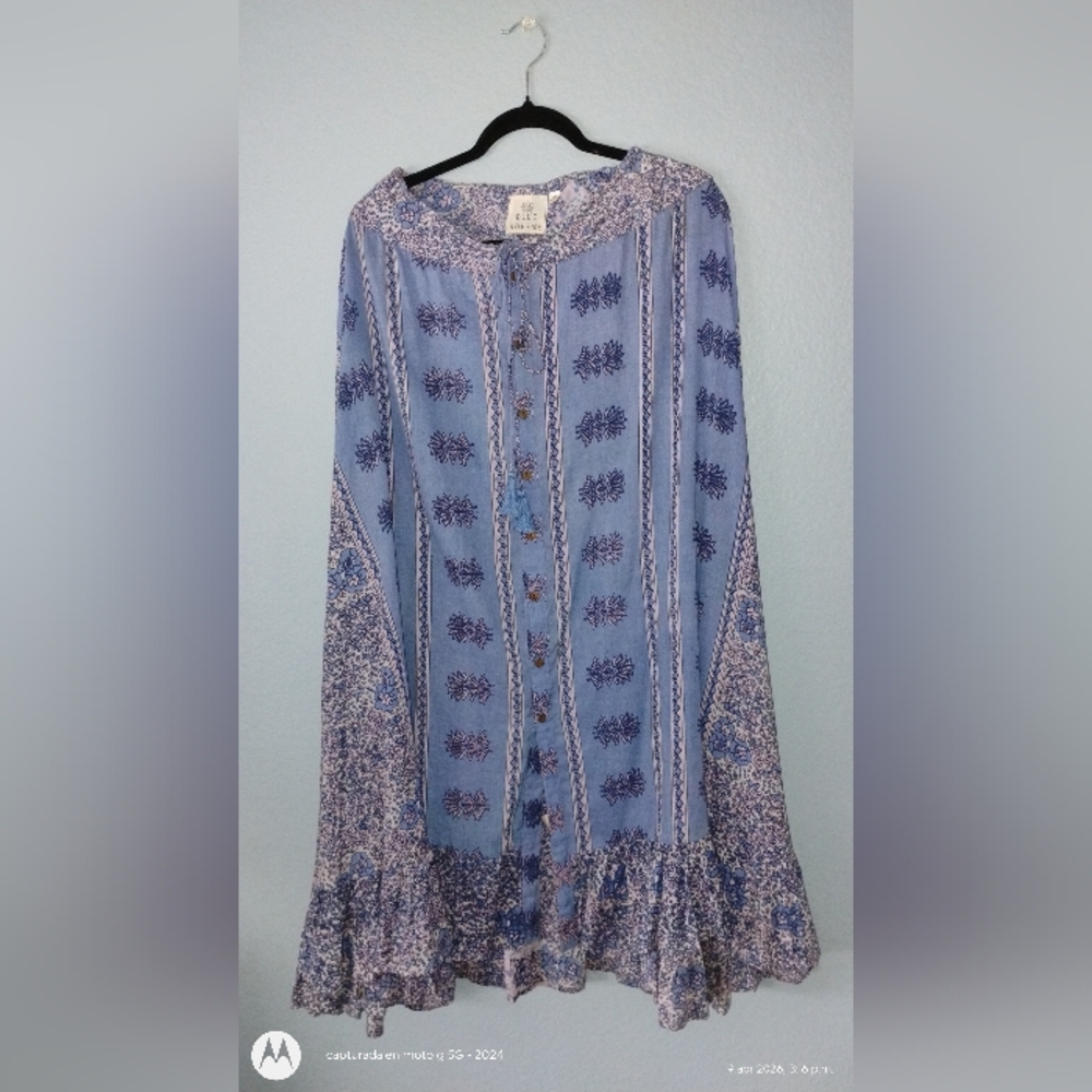 Light Blue Printed Maxi Skirt with Button Front